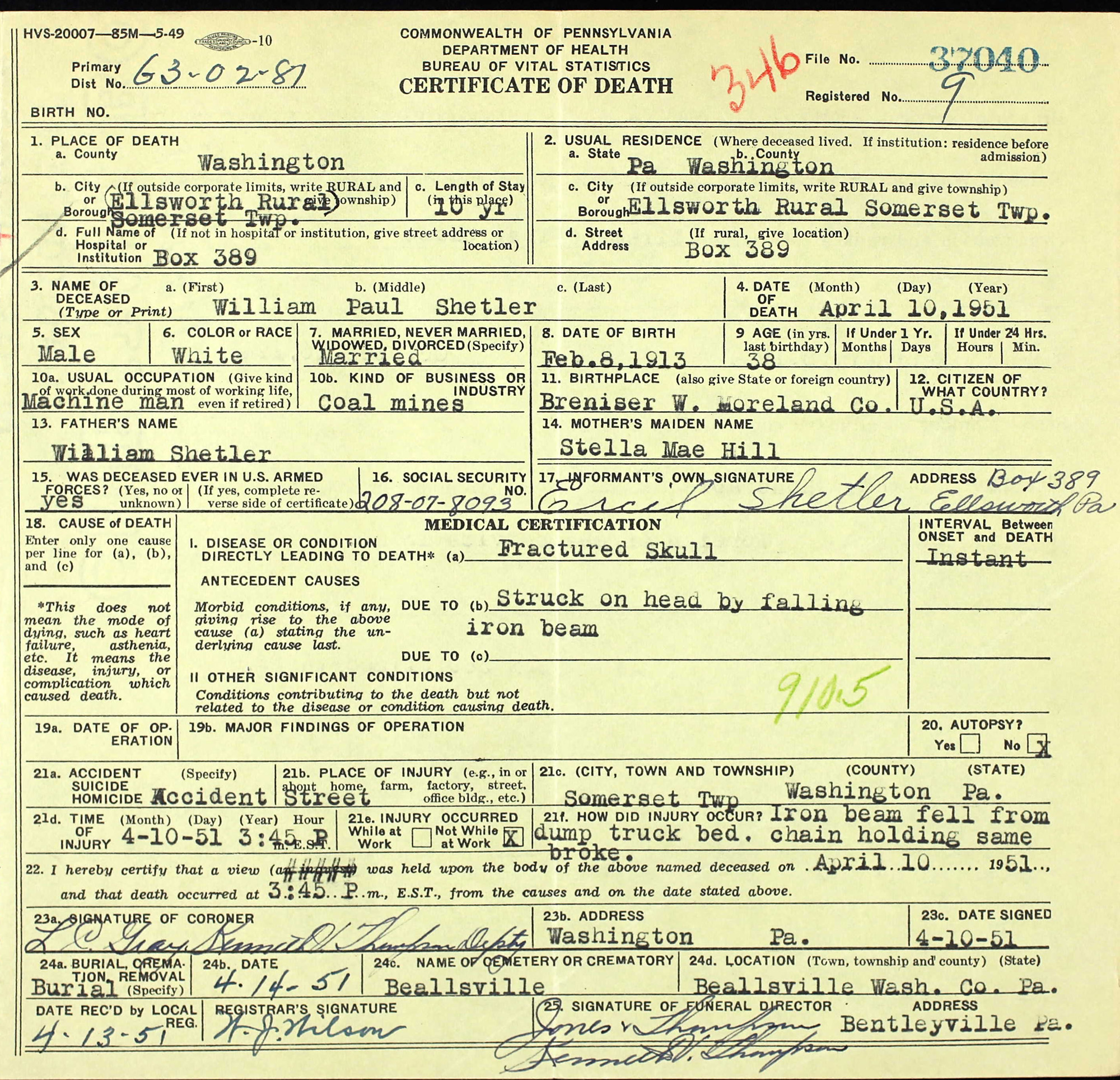 death certificate